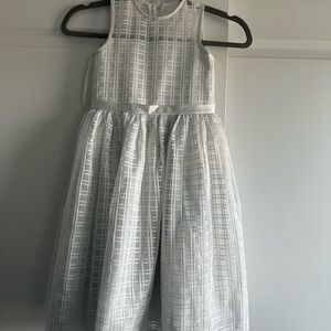 David's Bridal White Grid Pattern Kids Formal Dress
